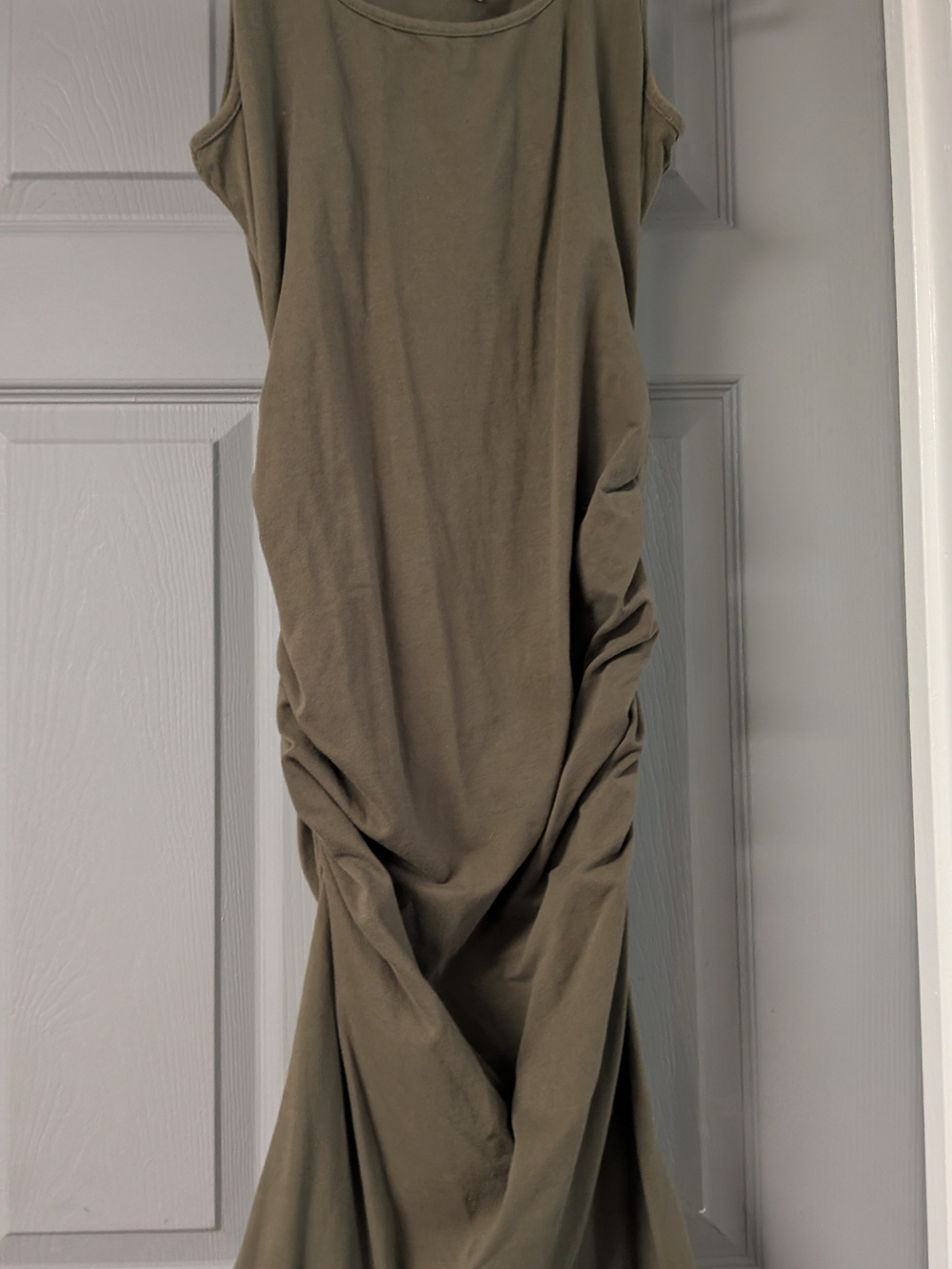 Sleeveless Olive Ruched Cotton-Blend Dress